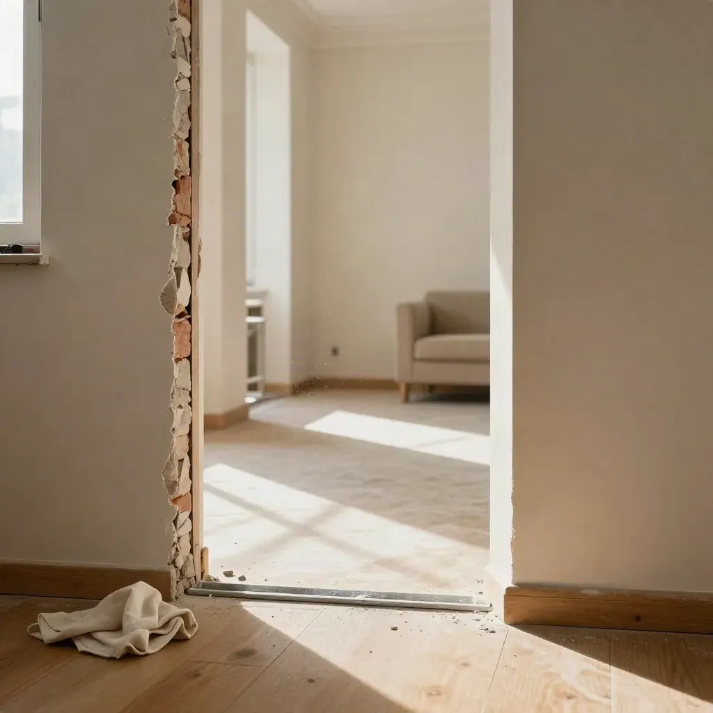 Appartamento ampliato con tramezzo rimosso e nuova apertura luminosa verso la zona giorno.